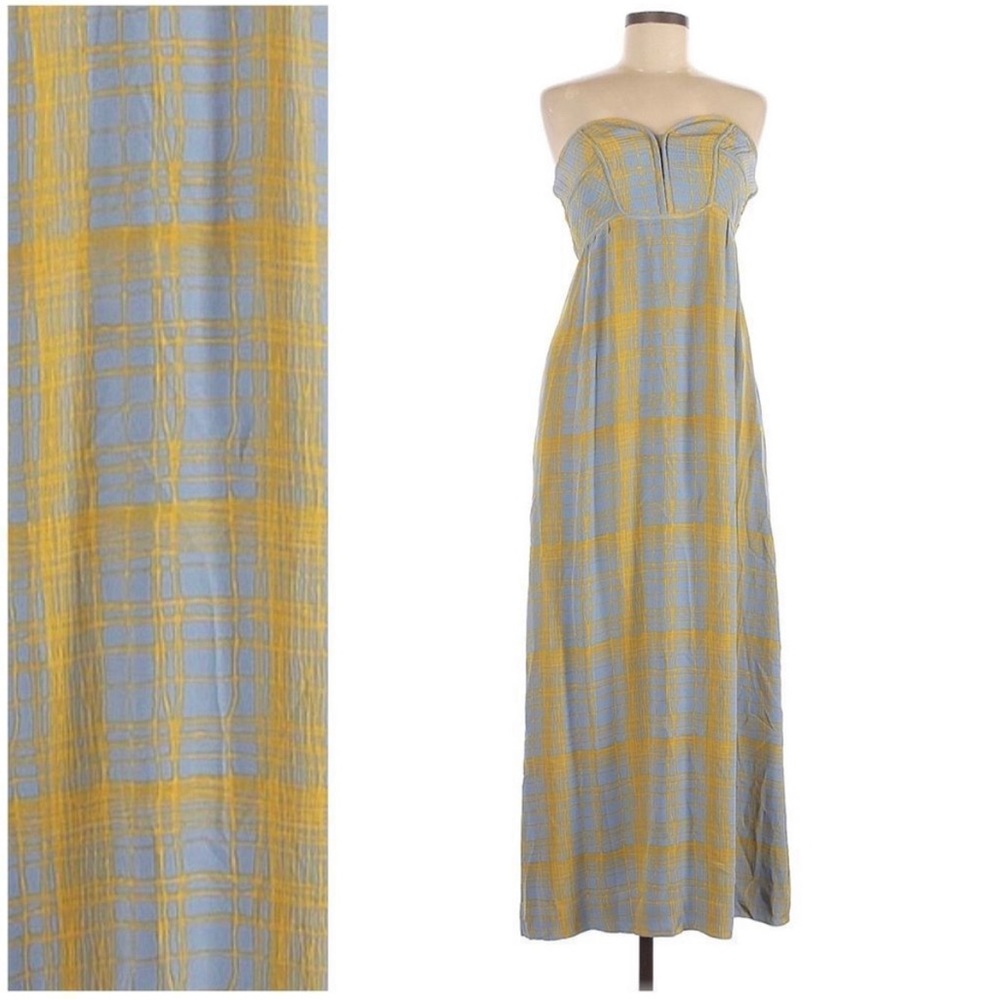 Anthropologie Maple silk yellow and blue maxi dress size 4